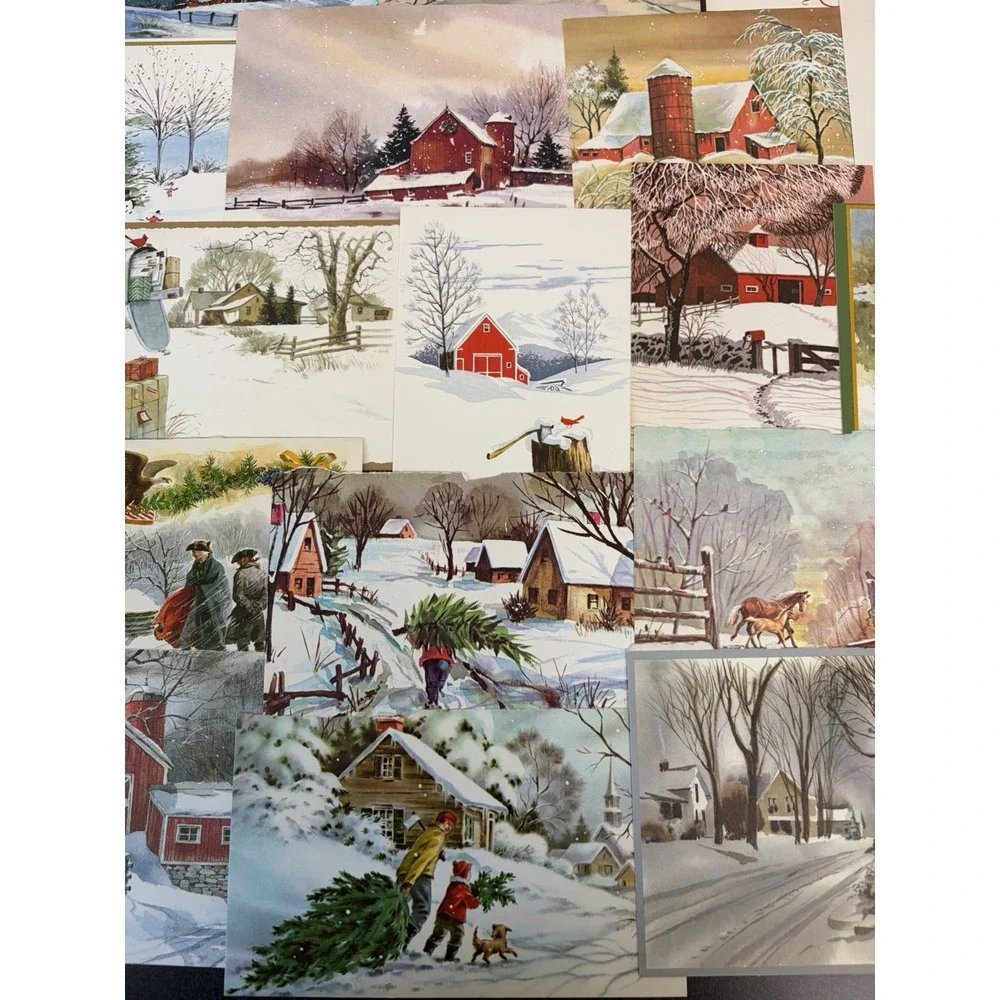 Vintage Christmas Cards Fronts ONLY Houses Barns More Scrapbooking Crafts 50+